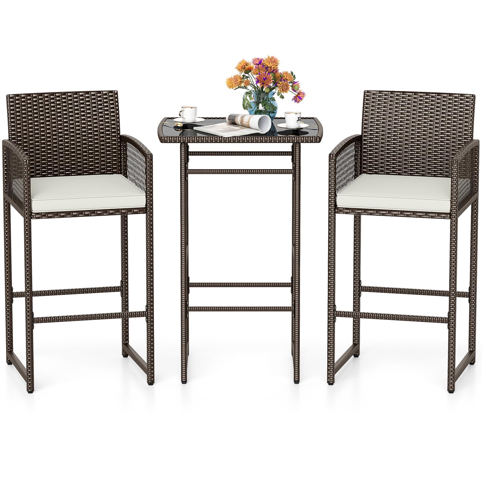 Tangkula 3 Piece Patio Bar Set for Backyard